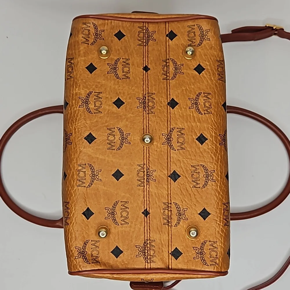 Authentic MCM Monogram Vintage Speedy Bag Cognac Visetos w/ Crossbody Strap